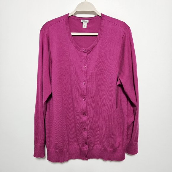 L. L. Bean Womens Supima Cotton Button Up Cardigan Barbie Cottagecore Pink 2X - Picture 1 of 11